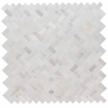 Msi Arabescato Carrara Herringbone Pattern SAMPLE Honed Marble Mesh-Mounted Mosaic Tile ZOR-MD-0116-SAM